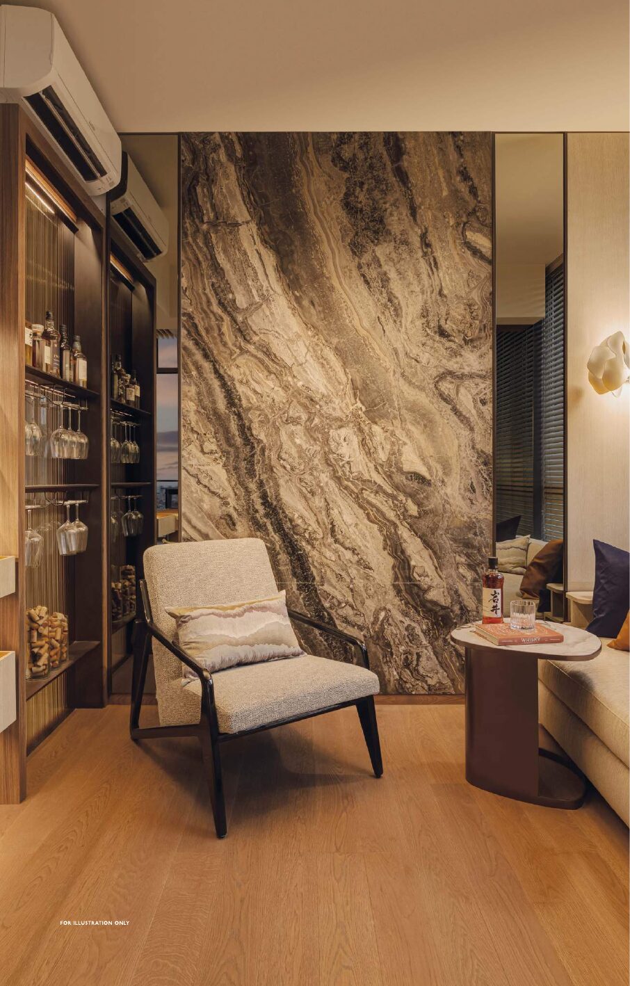 Showflat kitchen with marble finishes