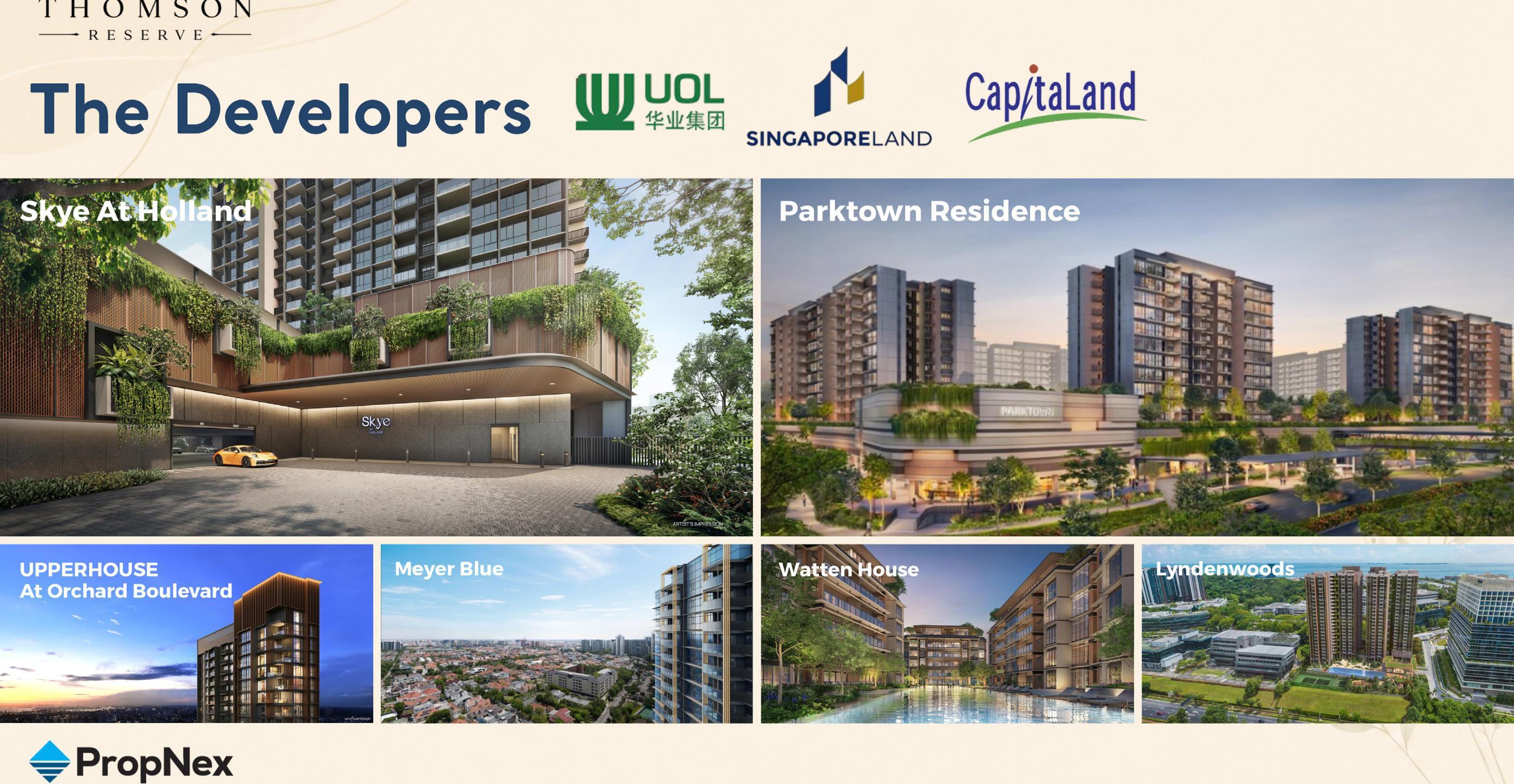 UOL, Singapore Land and CapitaLand consortium projects — Skye At Holland, Parktown Residence, UPPERHOUSE, Meyer Blue, Watten House, Lyndenwoods