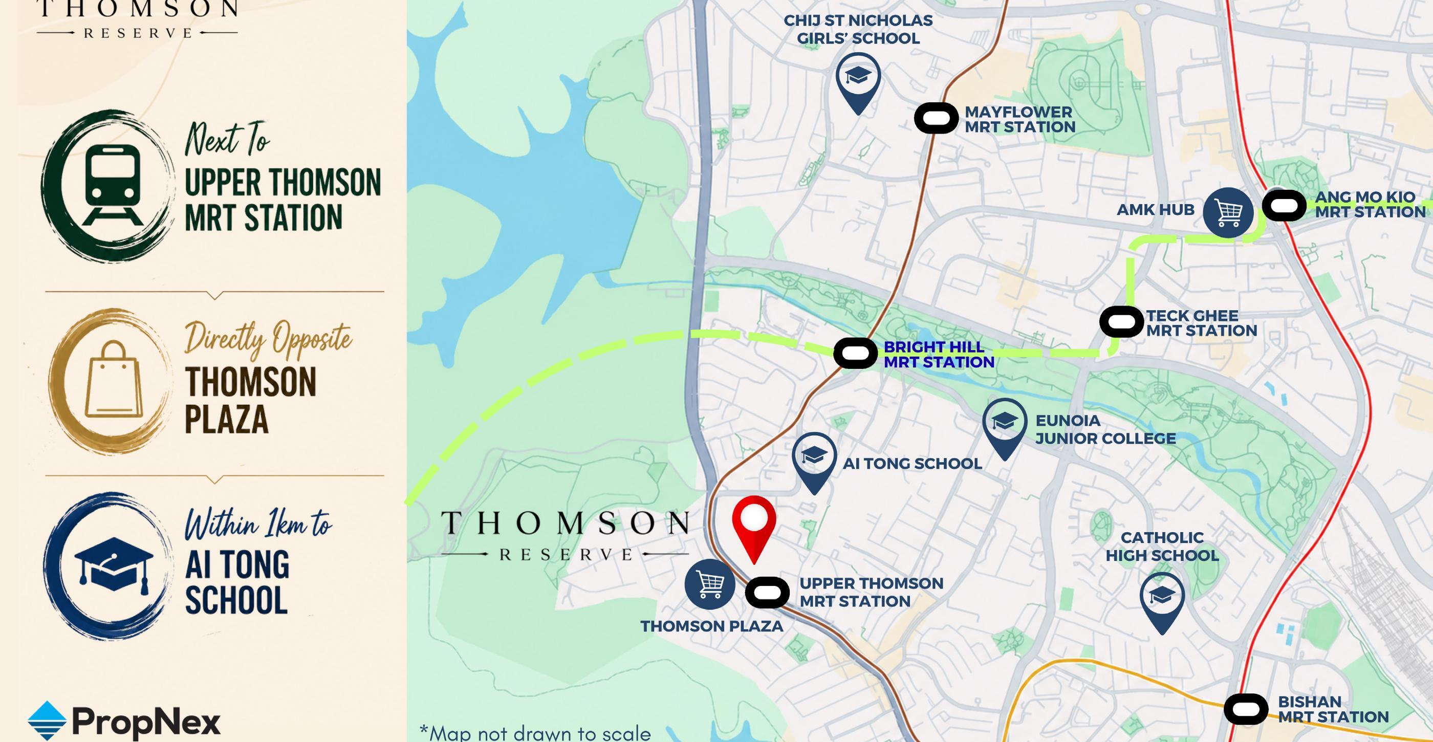 Thomson Reserve location map showing Upper Thomson MRT, Thomson Plaza, Ai Tong School and surrounding MRT stations