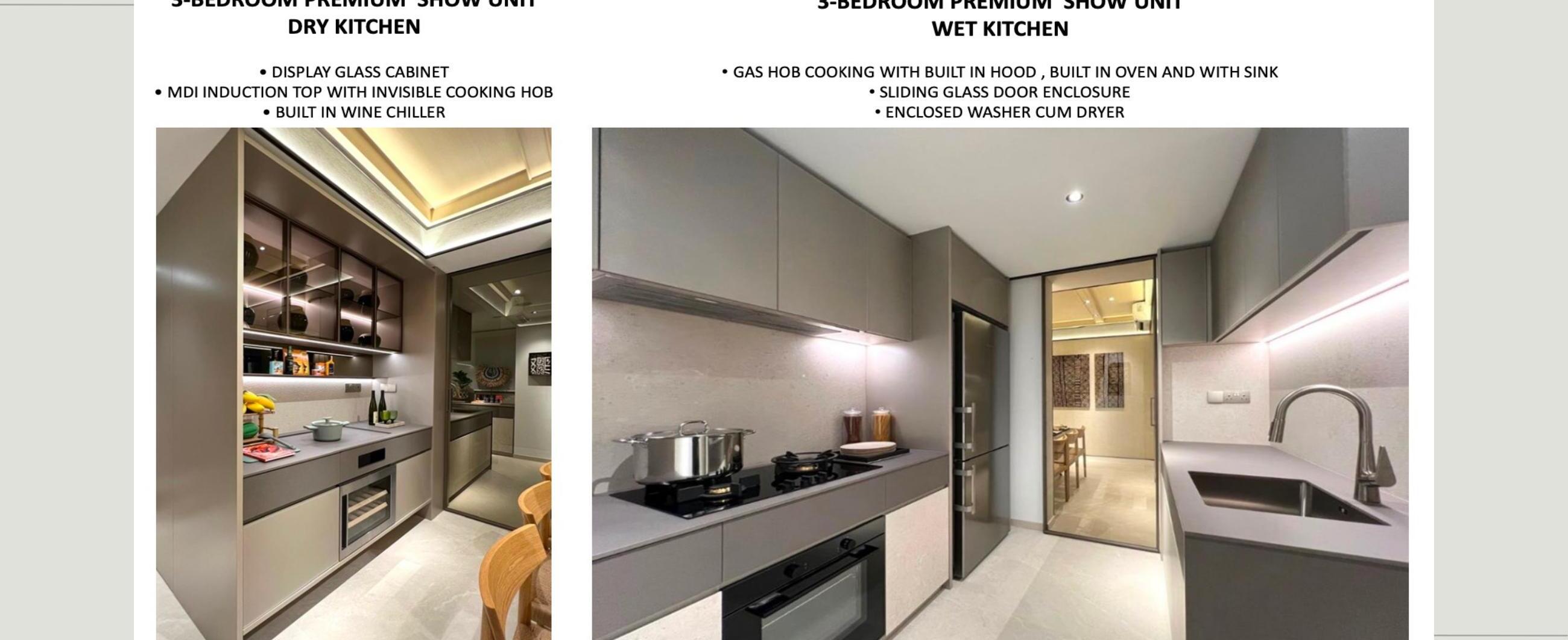 Showflat kitchen with marble surfaces and European appliances